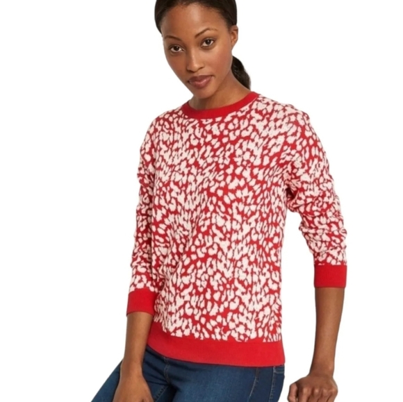 Mint Velvet Scarlett Jacquard Knit Animal Print Jumper Size 16 Red Silver White - Picture 5 of 9